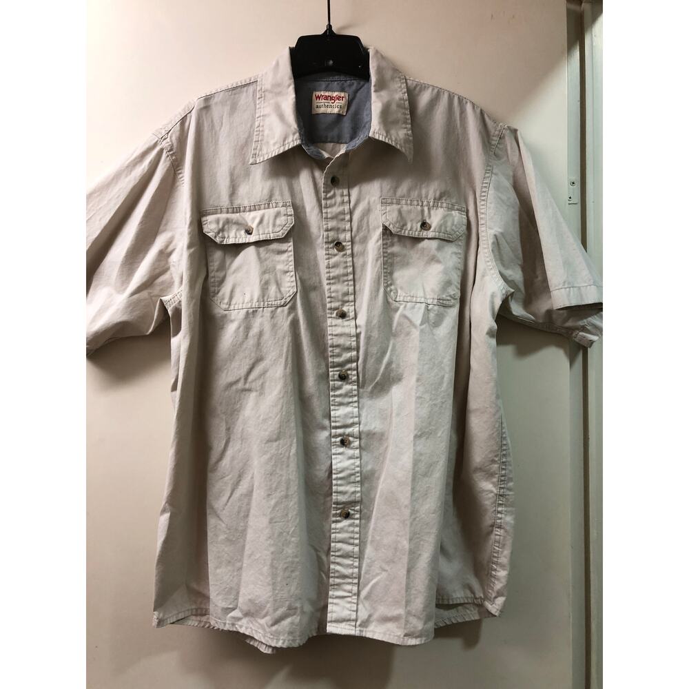 Wrangler Authentics Beige Tan Khaki Mens Short Sleeve Shirt Size XL
